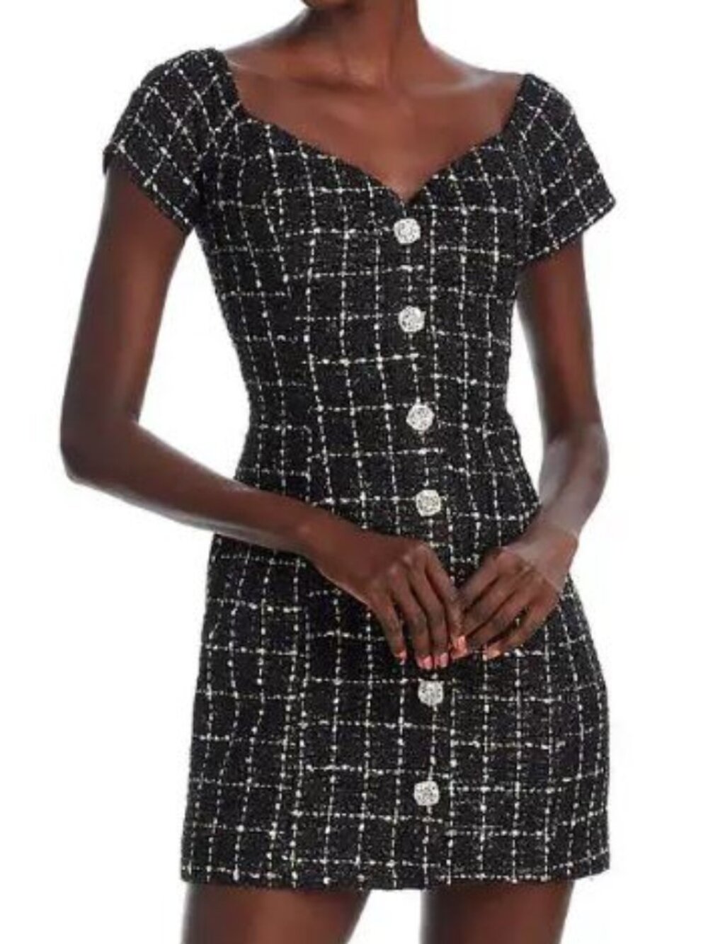 NWT AQUA Tweed Crystal Button Mini Dress - size XXL